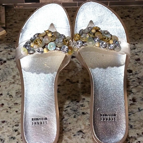 Stuart Weizman Rubber Beaded Accents Flip Flops. - Picture 7 of 9